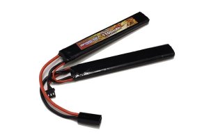 画像1: 【翌日お届け便】【ネコポス対応】OPTION No.1(オプションNo.1)/GB-0009M/BIG POWER LIPO 1100mAh 7.4V サドルパック(縦20.5*横119*厚み5.5mm×2本/T型ミニコネクター/TOP M16適合サイズ)