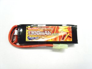 画像1: 【ネコポス対応】【翌日お届け便】OPTION No.1(オプションNo.1)/GB-0029/BIG POWER LIPO 1300mAh 11.1V（電動ガン用リポバッテリー/ミニS対応)縦30.5*横93.3*厚み16.5mm