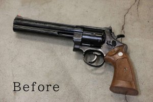 画像4: 【ネコポス対応】パンドラアームズ/AWG-1465/S&W M29(Nフレーム・スクエアパッド)チェッカー/ブラウン ウッドグリップ(タナカワークス社製)